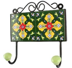 Yellow Floral Ceramic Tile wall Hook